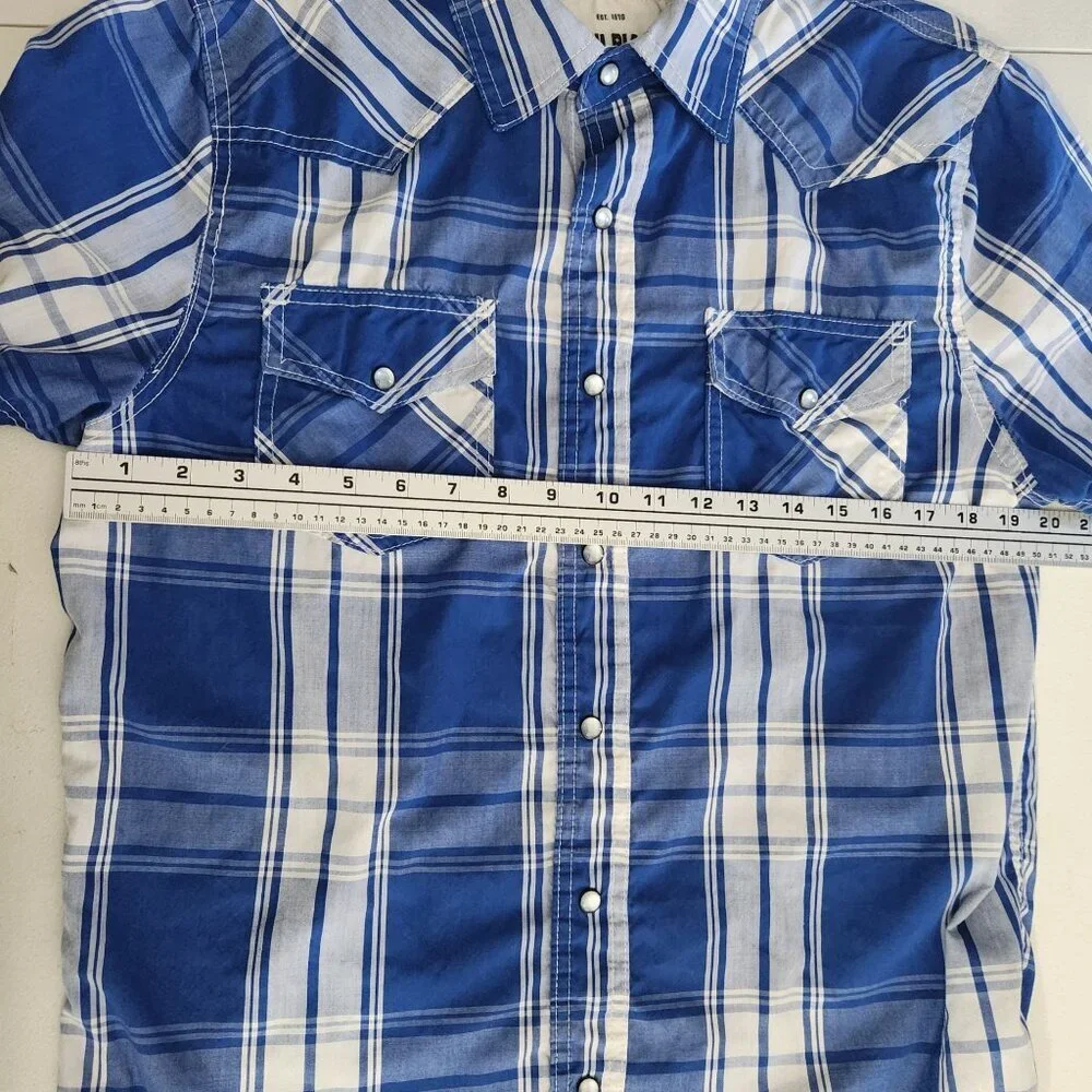 Ditch Plains Blue & White Plaid Short Sleeve Button-Up Western Shirt M